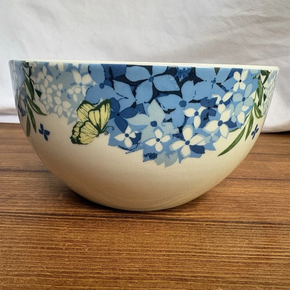 Royal Norfolk Blue Hydrangea Butterfly Floral Bowls Set of 4 Ceramic 5.5